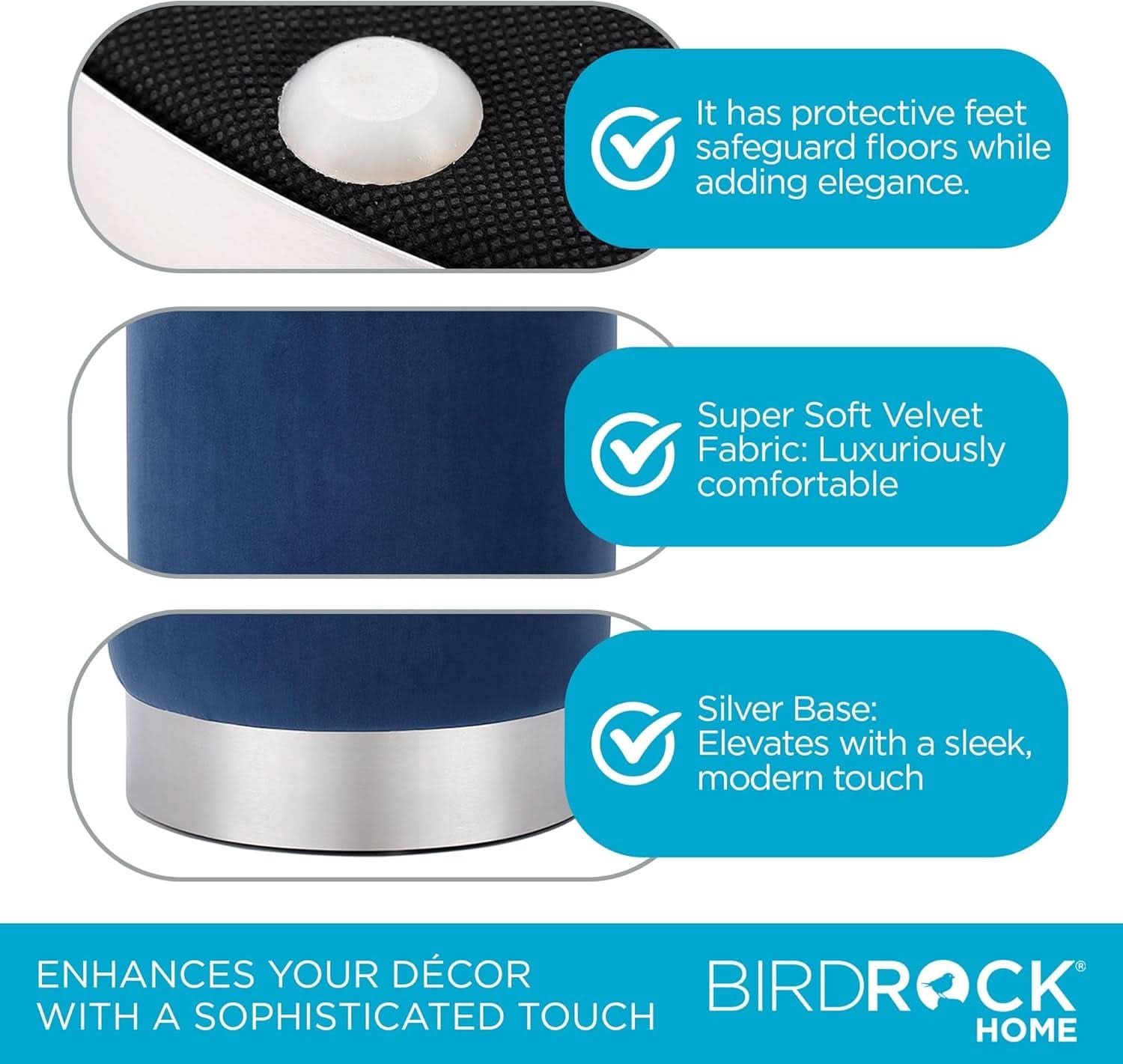 Sleek Round Ottoman Foot Stool Blue Memory Foam Padding