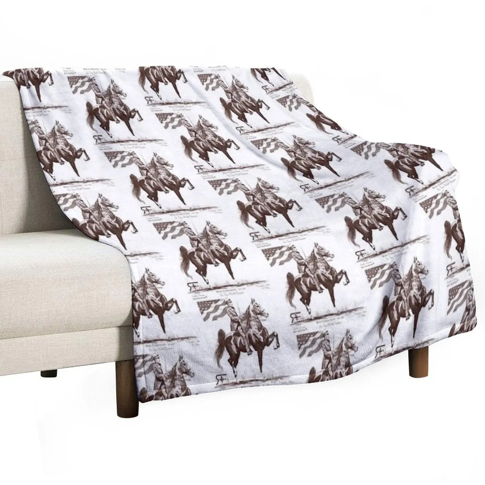 Red Frontier Wing Commander American Saddlebred Flag Drawing Throw Blanket