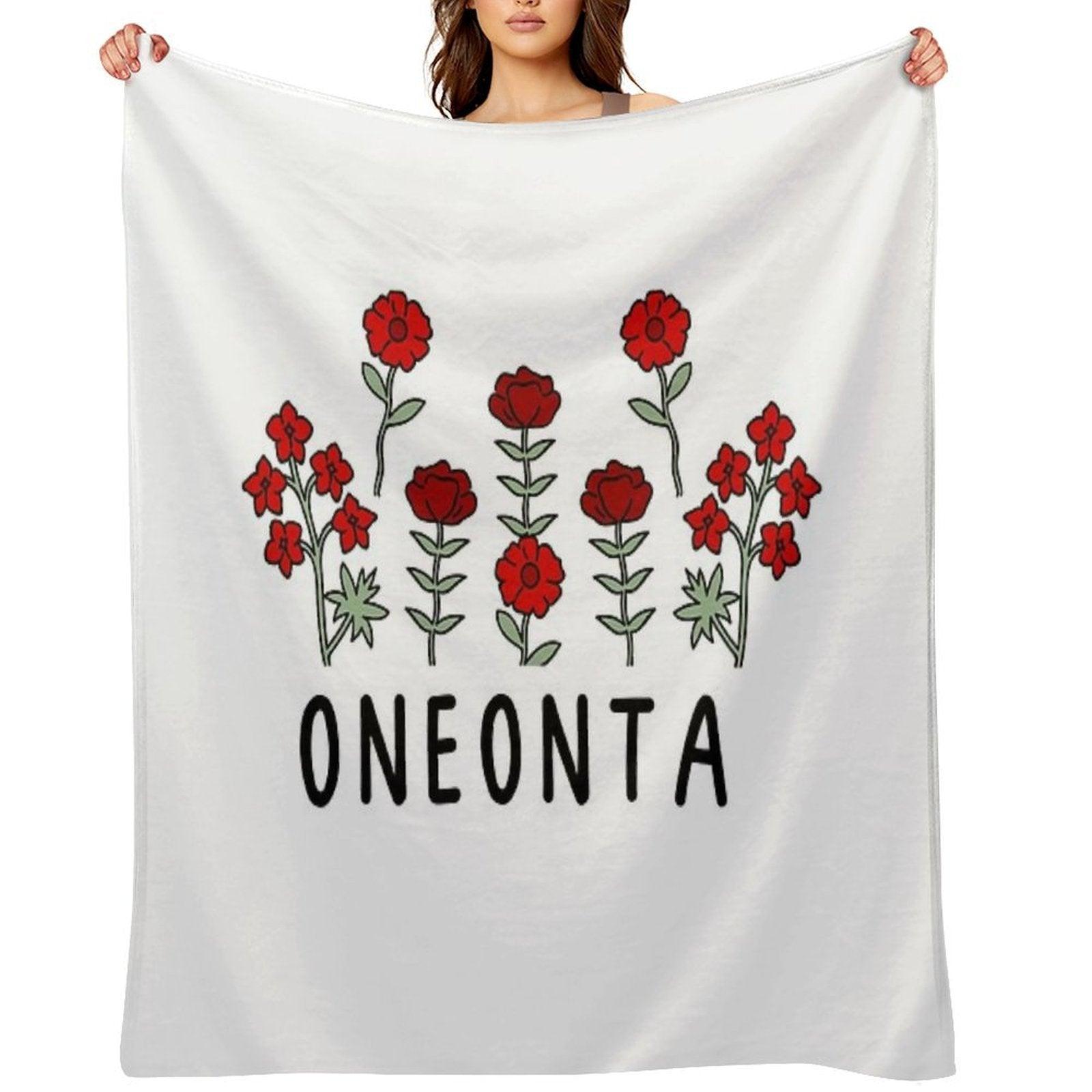 Oneonta Red Flowers DuoTone Throw Blanket