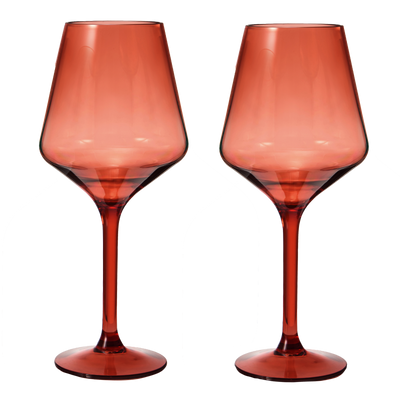 Floating Wine Glasses for Pool - Set of 2-15 OZ Shatterproof Poolside Wine Glasses, Tritan Plastic Reusable, Beach Outdoor Cocktail, Wine, Champagne, Water Glassware Spring Summer (Muted Red)