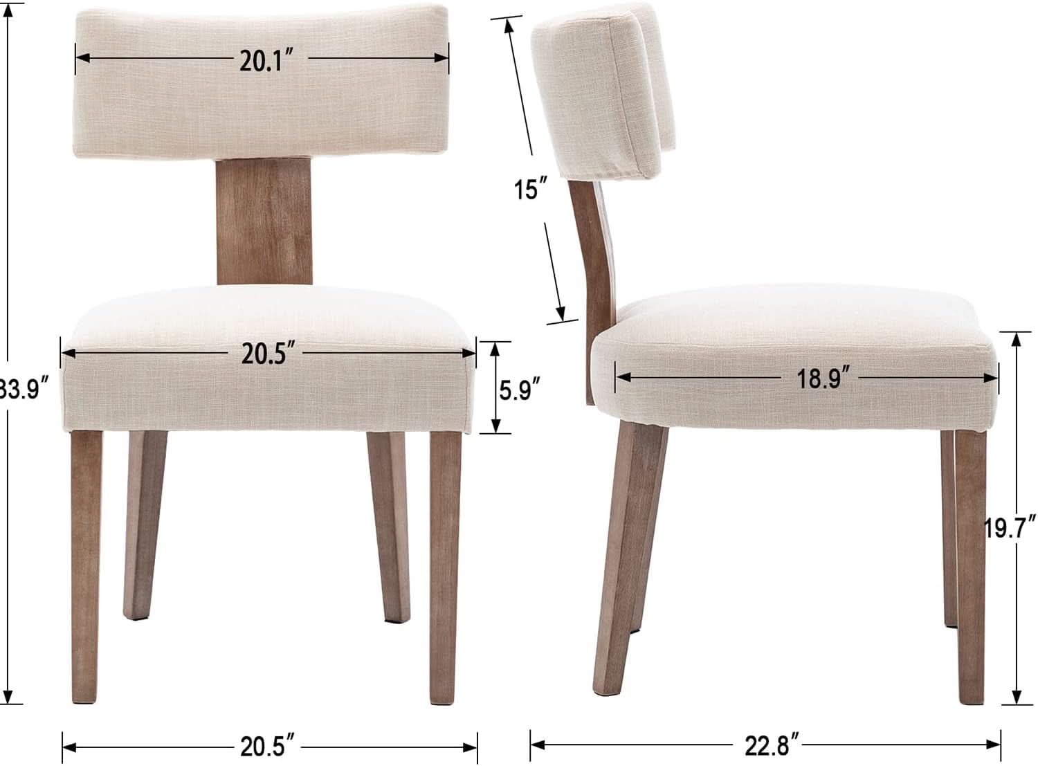 Beige Upholstered Linen Dining Armchairs Wood Legs