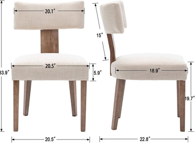 Beige Upholstered Linen Dining Armchairs Wood Legs