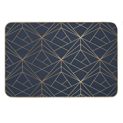 Elegant Geometric Copper Navy Blue Bath Mat