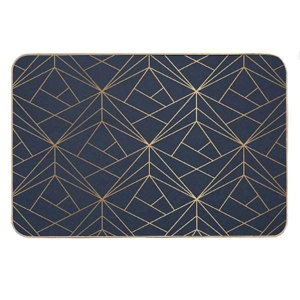 Elegant Geometric Copper Navy Blue Bath Mat