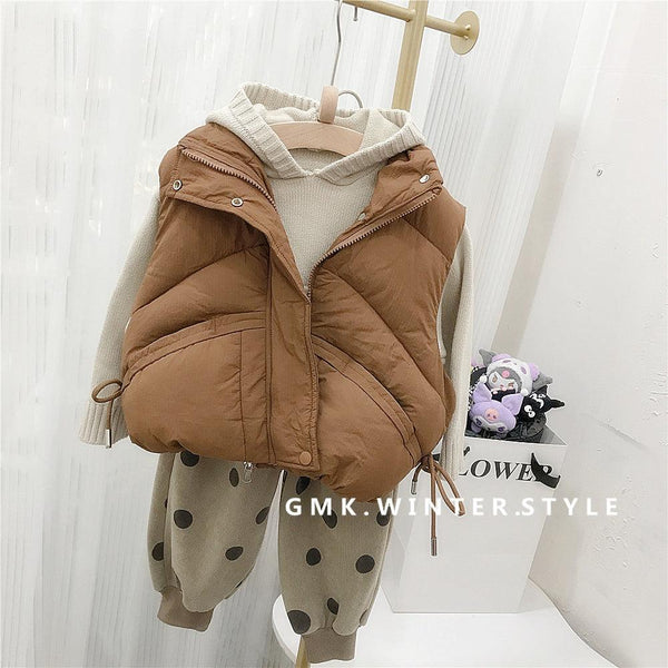 Children's standing collar cotton jacket vest winter loose vest for boys and girls camisole medium and small children's sweater