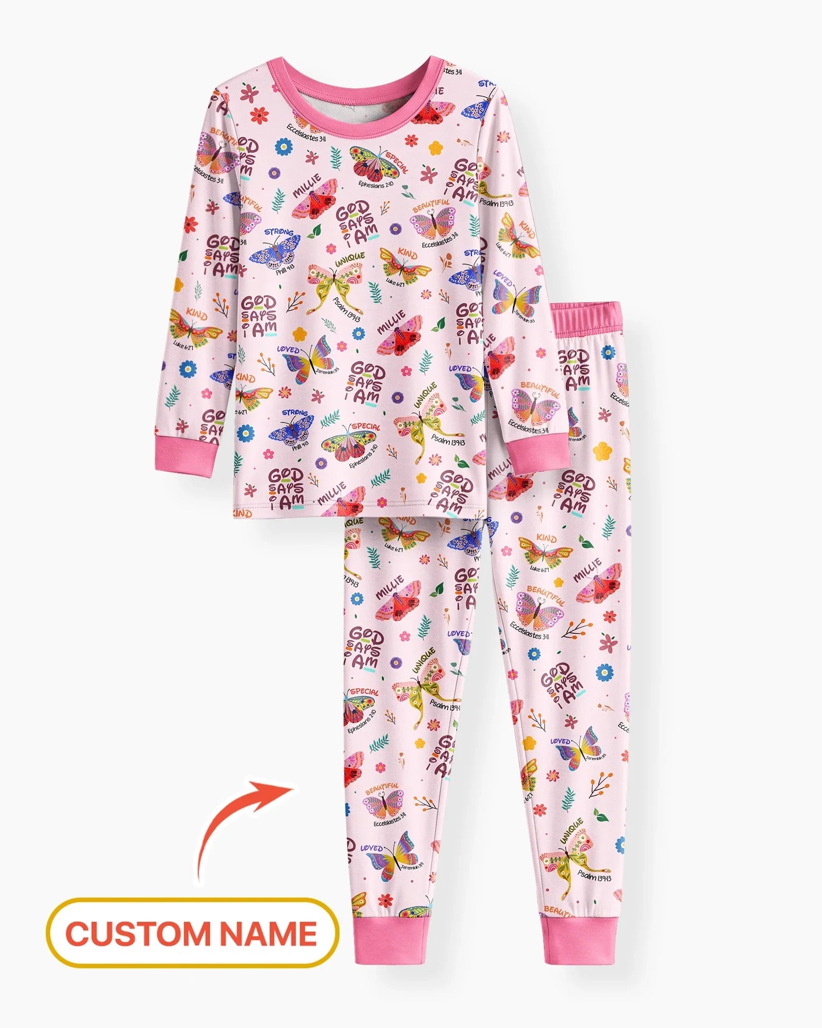 Custom Name God says I am Butterfly Bamboo Two Piece Long Sleeve Pajama Set