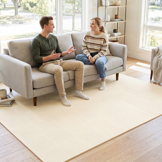 54 Pack EVA Foam Floor Tiles with Non-Slip & Borders for Home Gym-Beige