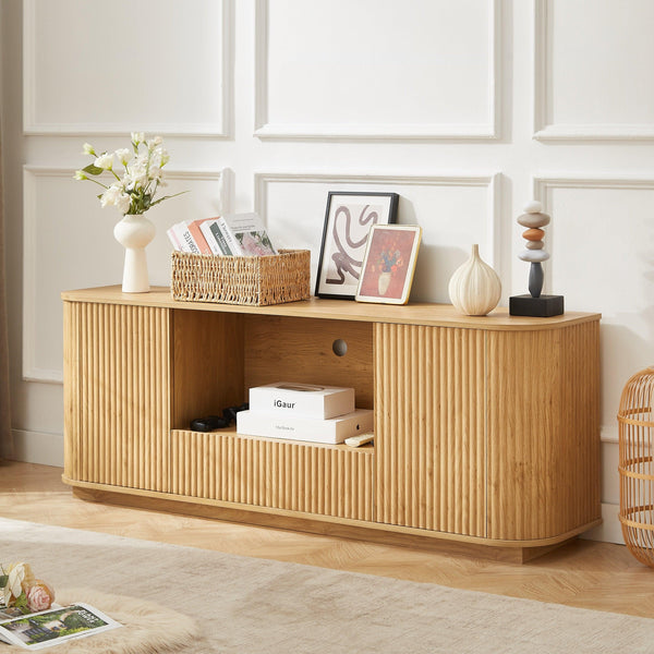 Ripple Modern TV Console – Soft Curves, Natural Wood Look