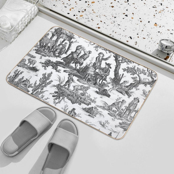 Black And White Toile De Jouy Bath Mat