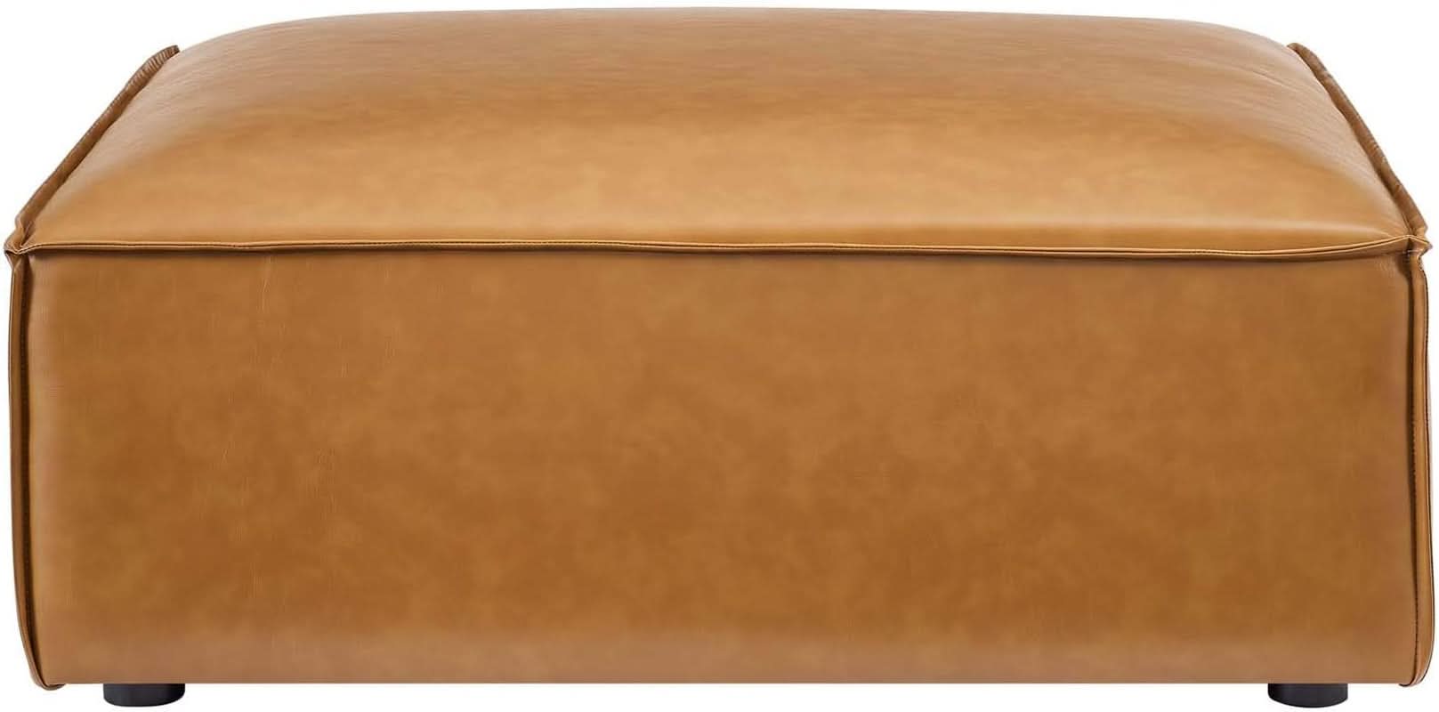 Tan Vegan Leather Contemporary Sectional Sofa Ottoman