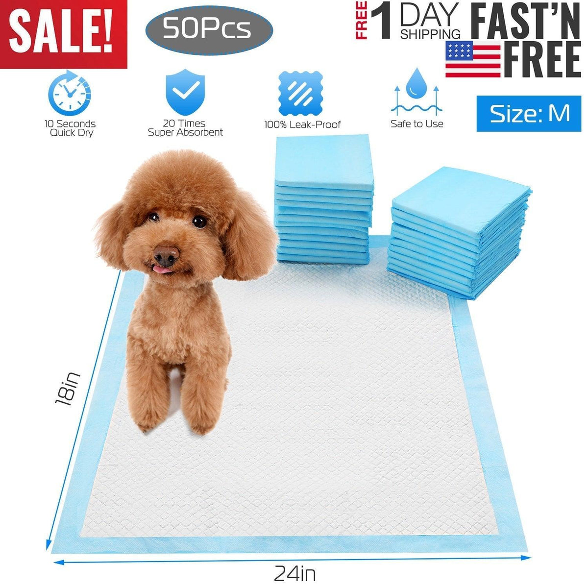 50Pcs/Set Dog Training Pads Puppy Pee Pads Cat Wee Mats Potty-Train 24ÕÕ*18ÕÕ M