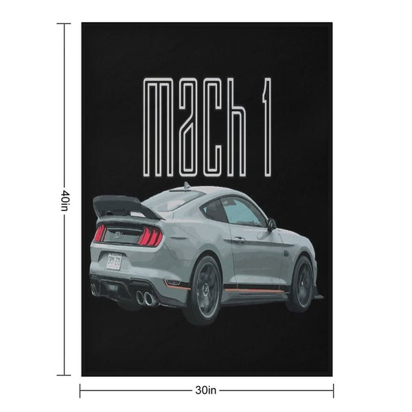 MACH 1 Mustang GT 5.0L V8 Performance Car Fighter Jet Gray Rear Sustainable Throw Blanket