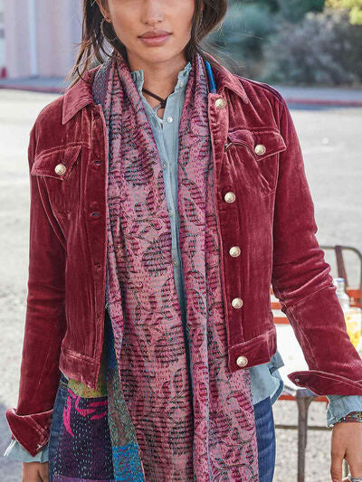 Casual Button-Up Long Sleeve Jacket with Chest Pockets and Relaxed Fit