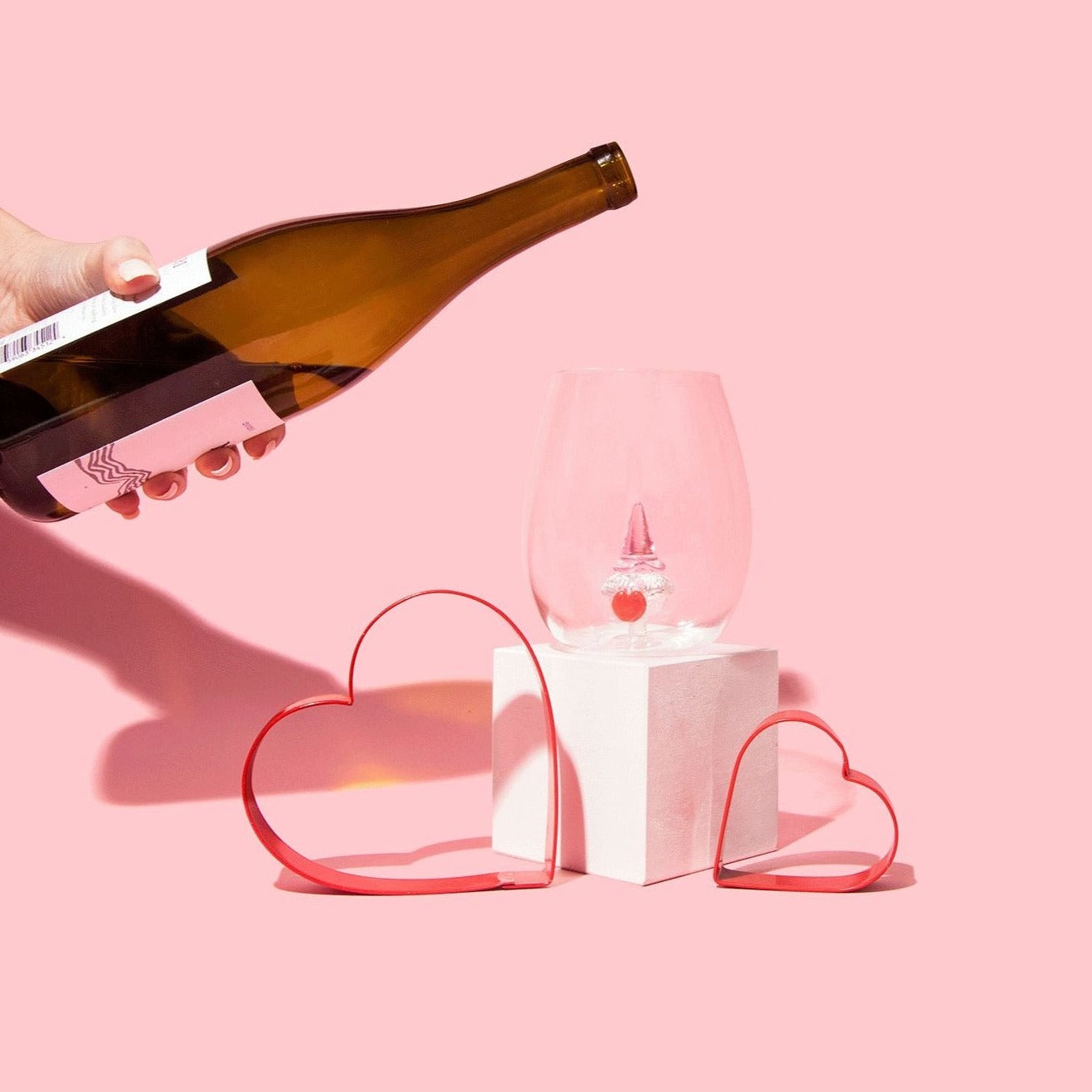 3D Gnome Heart Stemless Wine Glasses Jersey Art Glass