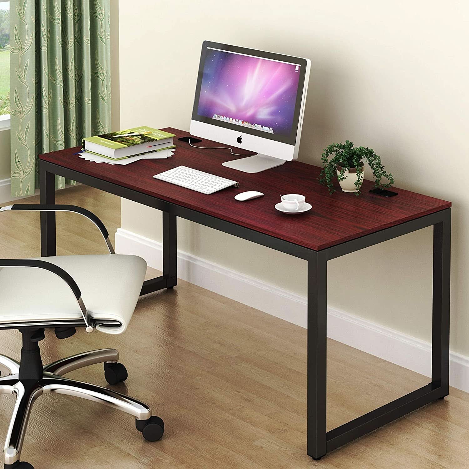 55 Inch Commercial Office Computer Desk Cherry Finish