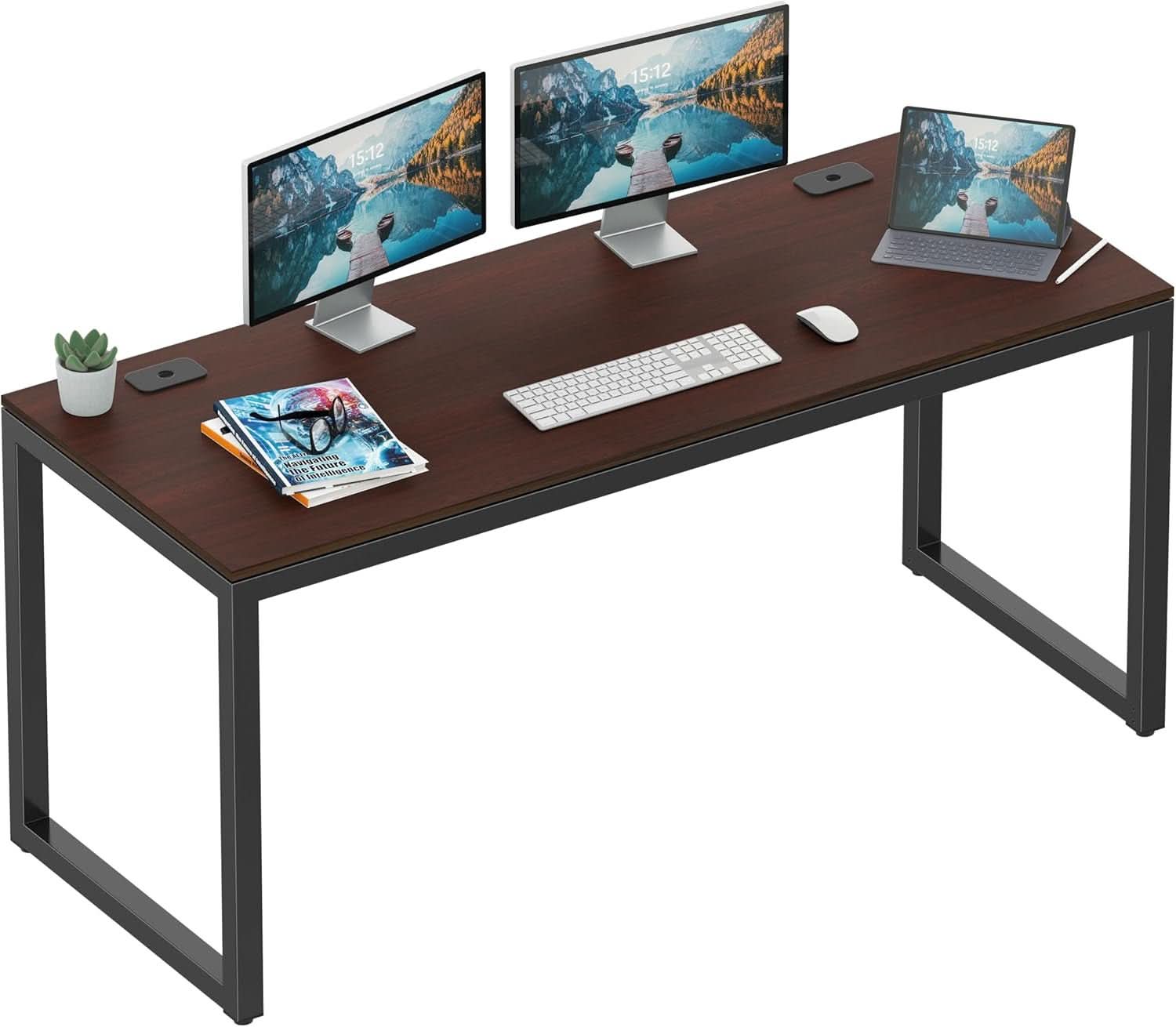 55 Inch Commercial Office Computer Desk Cherry Finish