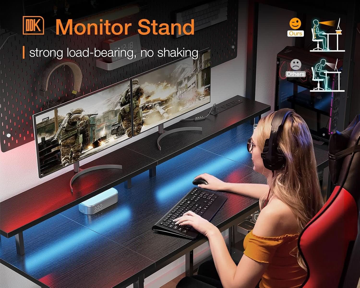 55 Inch Gaming Desk With Power Outlets For Home Office