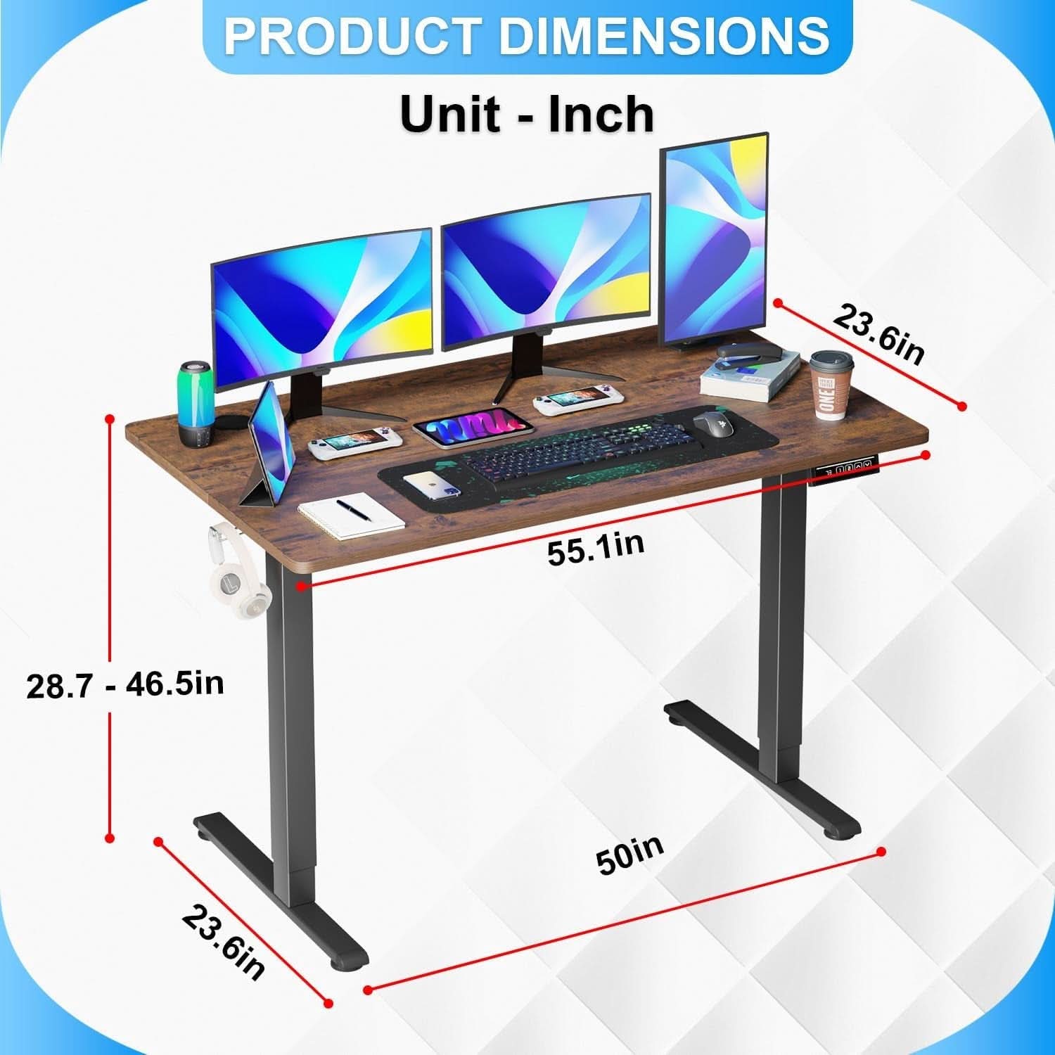 55 Inch Electric Height Adjustable Gaming Desk Brown