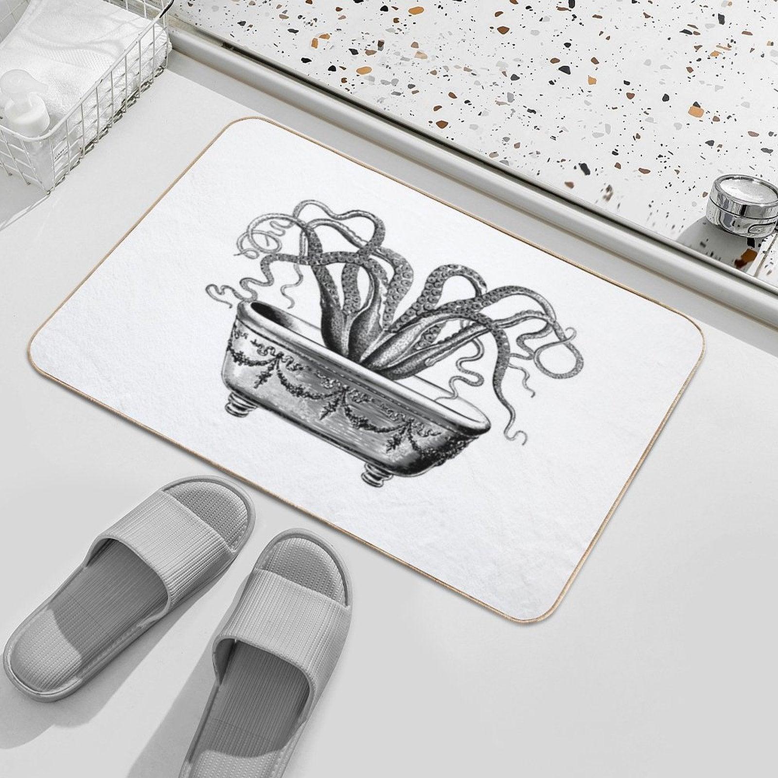 Tentacles in The Tub  Octopus in Bath  Vintage Octopus  Black And White Bath Mat