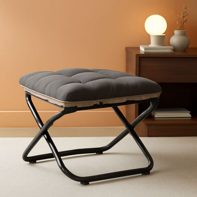 15 Inch Foldable Foot Stool Ottoman Charcoal Gray Washable