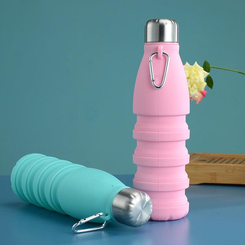 550ML Portable Silicone Bottle Retractable Folding Water Bottle Outdoor Sports Travel Drinking Cup with Large Capacity Silicone Foldable Sports Bottle Reusable Folding Travel Water Container for Gym Camping Hiking Fishing