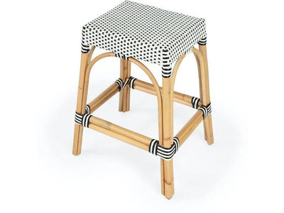Robias Rectangular Rattan Stool in White and Black Dot