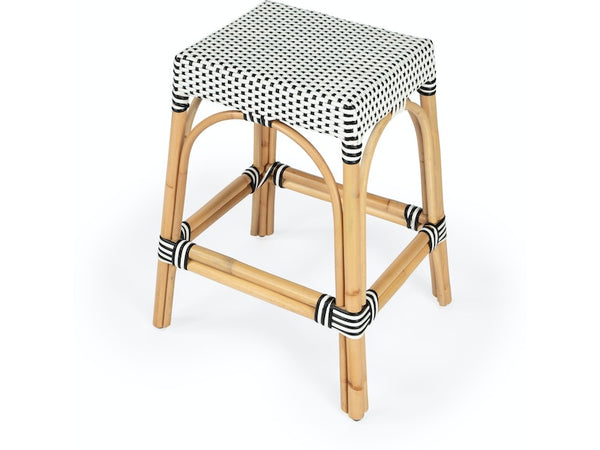 Robias Rectangular Rattan Stool in White and Black Dot - Gifts for You 'n Me