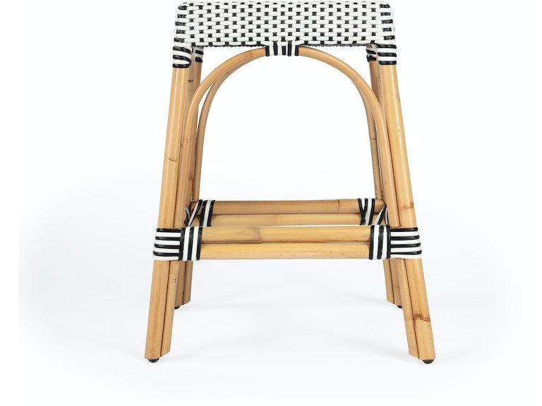 Robias Rectangular Rattan Stool in White and Black Dot