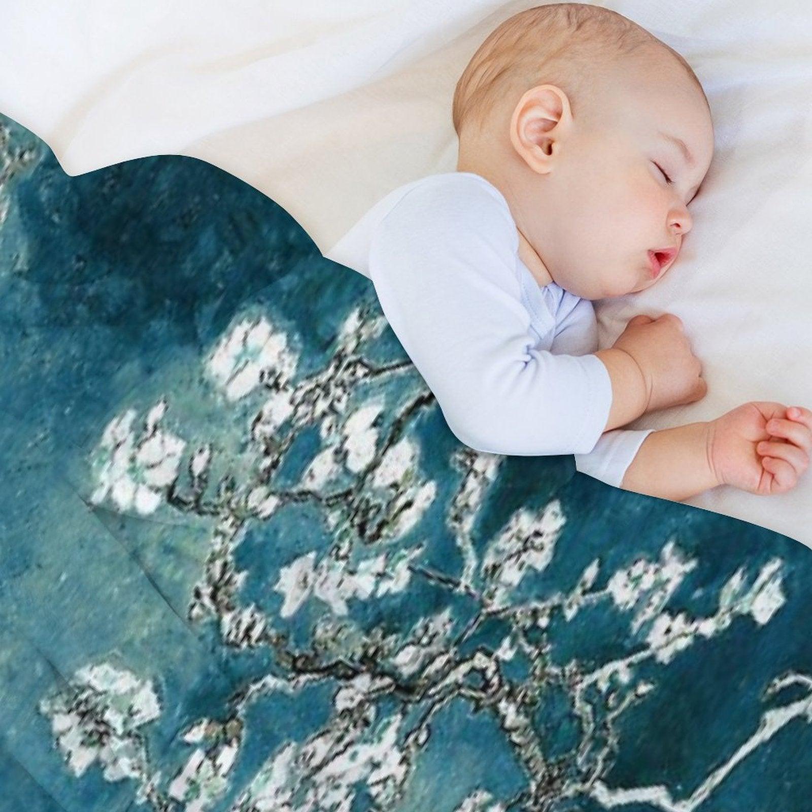 Van Gogh Almond Blossoms Dark Teal Throw Blanket