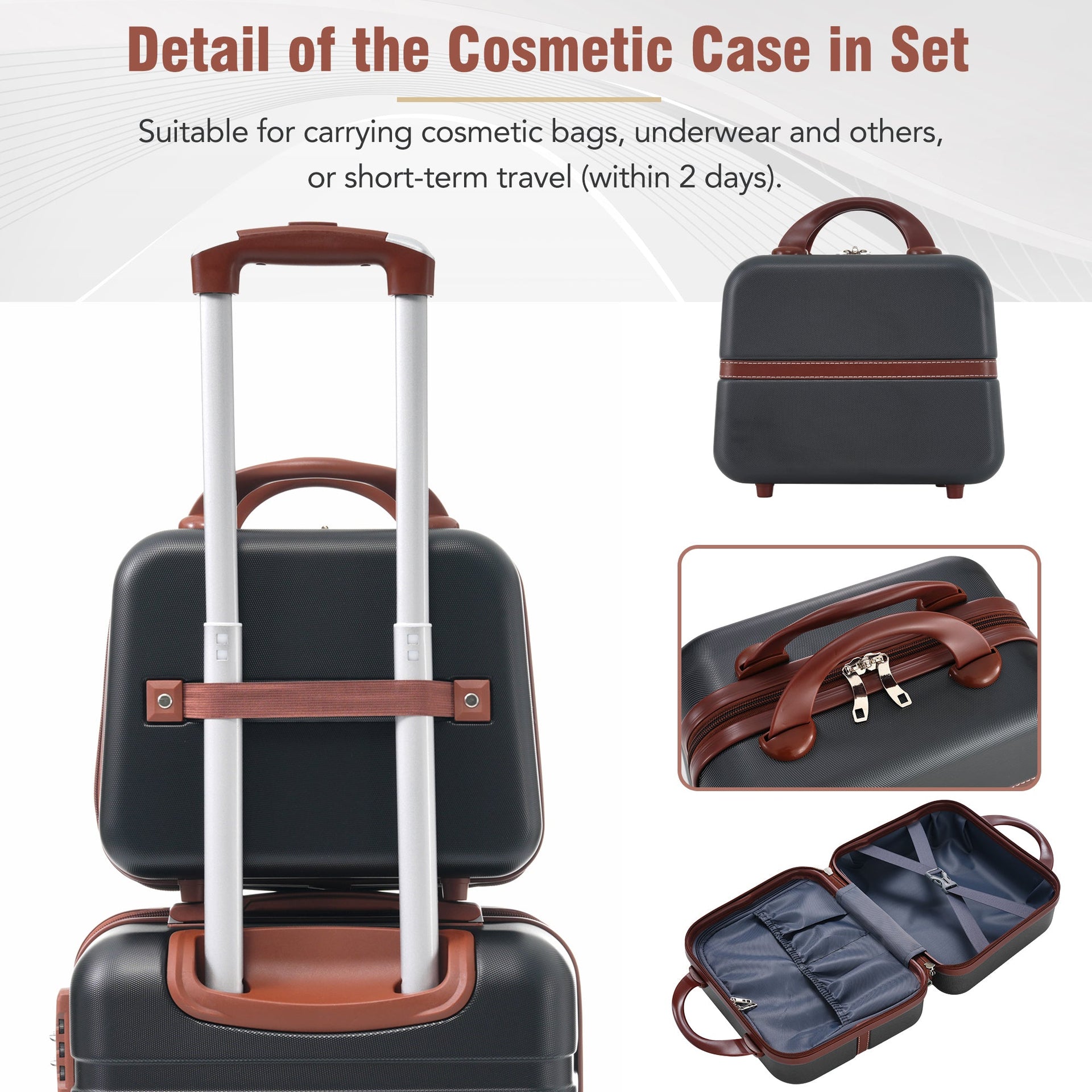 Hardshell Luggage Sets 3 Pieces 20'+28' Luggages and Cosmetic Case Spinner Suitcase with TSA Lock  Lightweight,Black