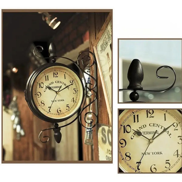 Vintage Double-Sided Station Wall Clock