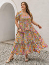 Plus Size Printed V-Neck Short Sleeve Maxi Dress Elegant & Flowy Summer Dress For Girls - Multicolor / 0XL