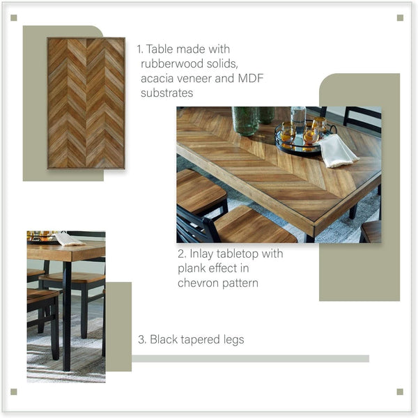 Blondon 60 Inch Solid Wood Dining Set Brown Finish Durable Construction
