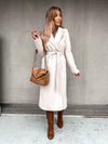 Woolen Coat Simple Fashion V-neck Lace Up Long Coat For Women - White / S