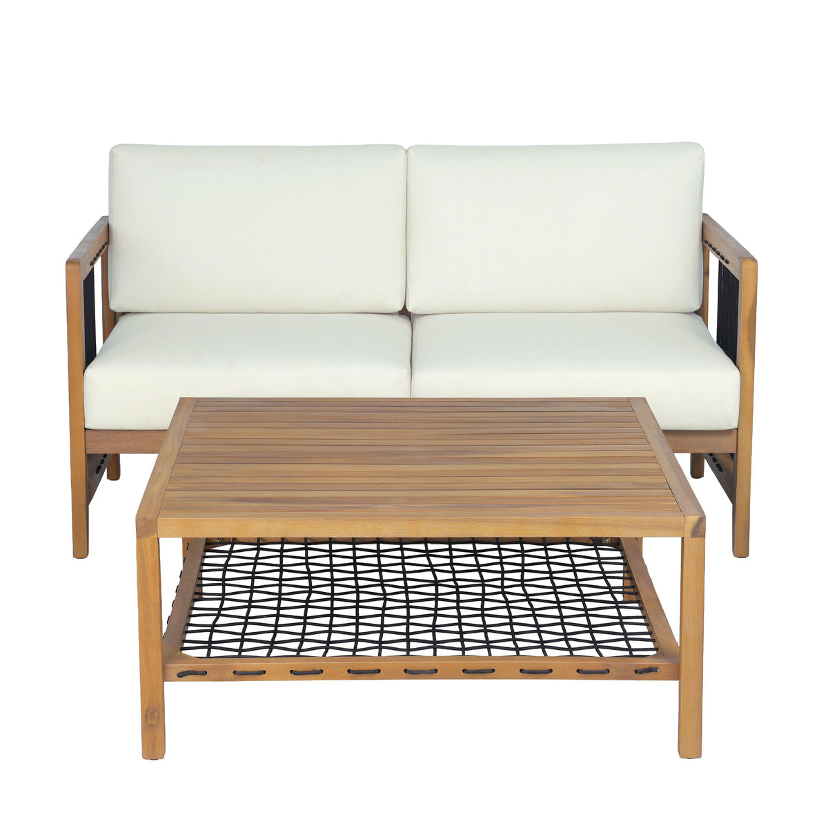 2-Piece Acacia Wood Outdoor Loveseat Set