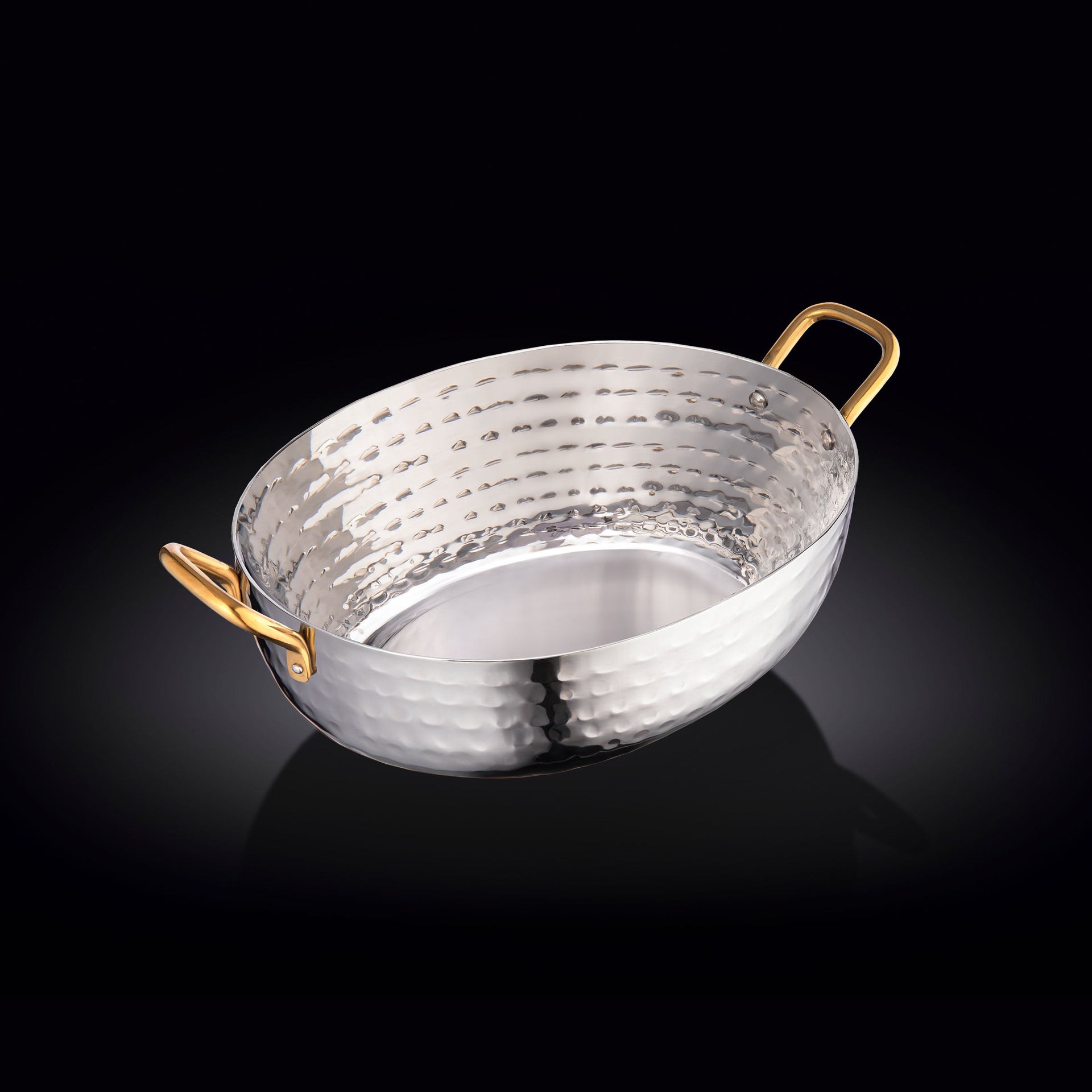 DEEP OVAL FRY PAN WITH 2 SIDE GOLD HANDLES 7