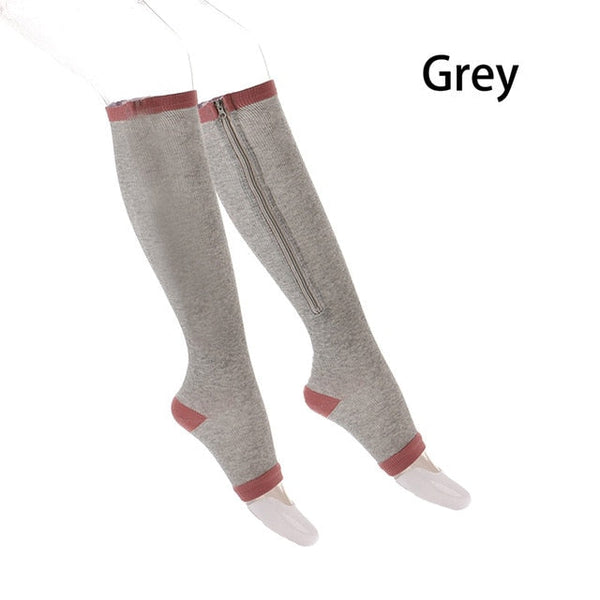 1 Pair Unisex Compression Socks Zipper Leg Support Knee Socks Women Men Open Toe Thin Anti-Fatigue Stretchy Socks Drop shipping - Gifts for You 'n Me