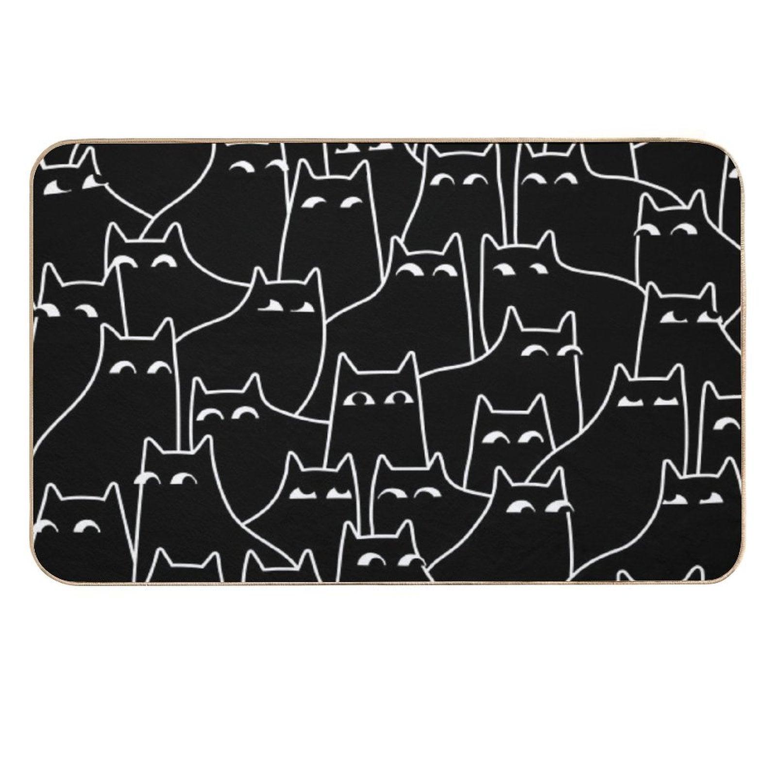 Suspicious Cats (Minimal White Linework Version)  Repositionable Bath Mat