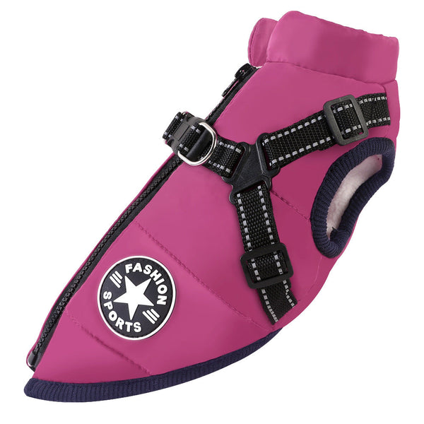 Pet clothing waterproof and warm dog cotton coat winter skiing suit chest and back integrated cotton vest