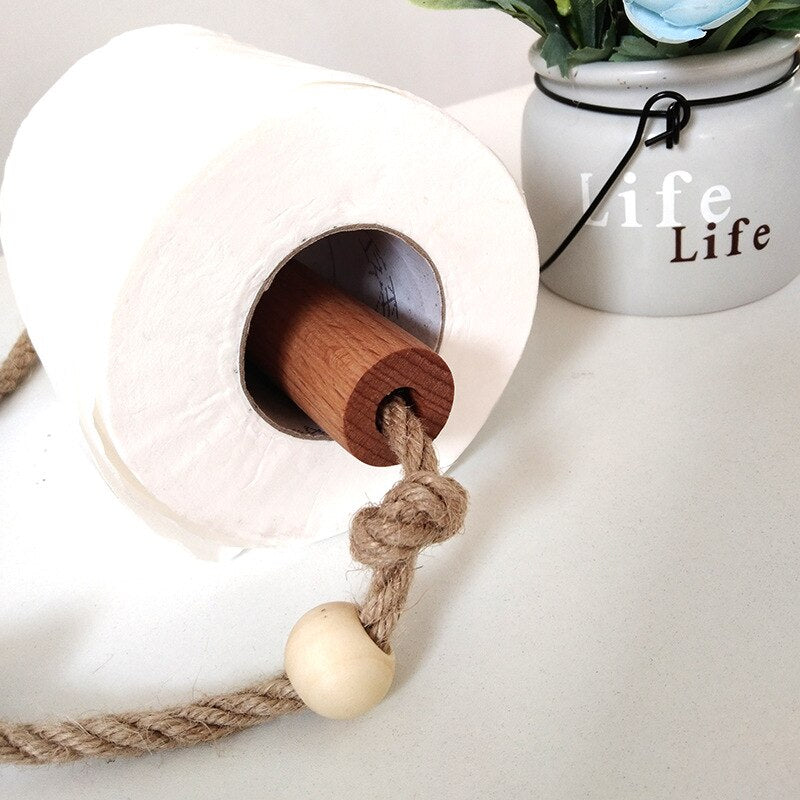Nordic Indoor Wooden Solid Wood Hemp Rope Animal Tissue Holder Children's Room Decoration Wall Hanger Hemp Rope Hook Toilet Paper Holder