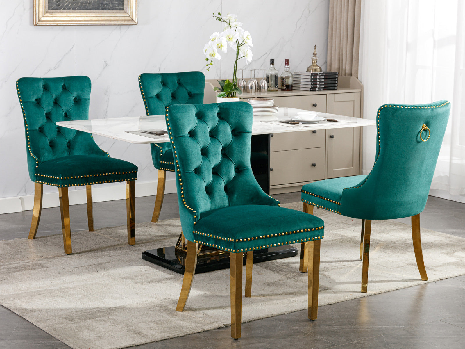 Nikki Collection Modern Tufted Solid Wood Velvet Upholstered Dining Chair with Gold Legs