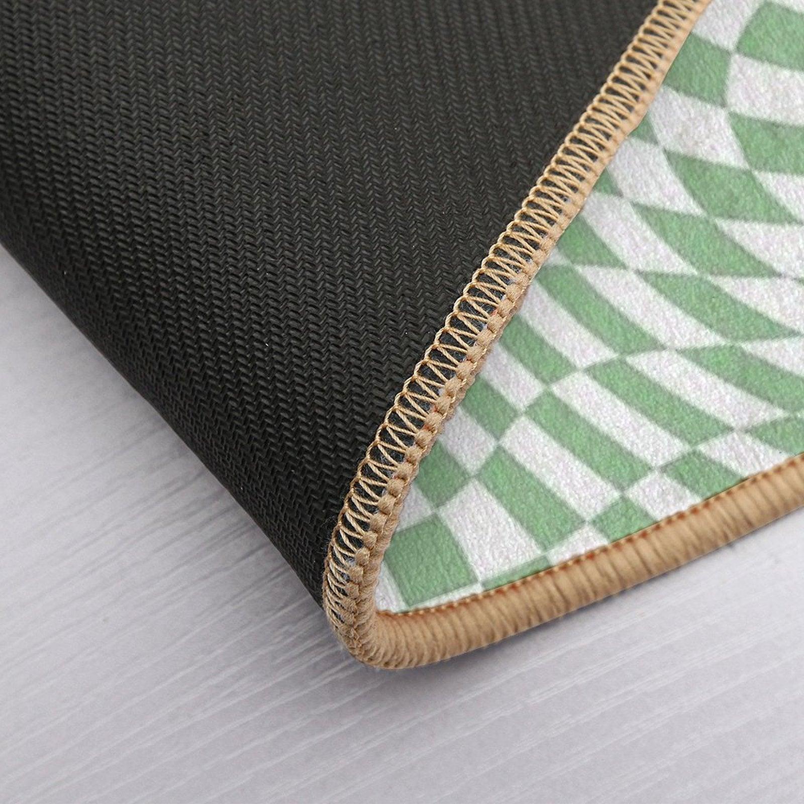 Sage Green And White Checker Warp Pattern Bath Mat