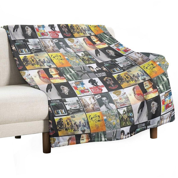 90s 00s Indie Britpop Albums Homage Collage Sustainable Throw Blanket
