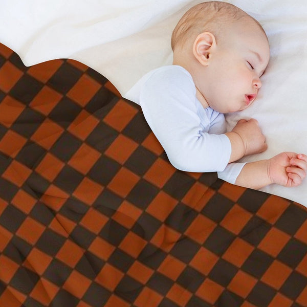 Brown And Orange Distorted Warped Checkerboard Pattern III Compact Throw Blanket
