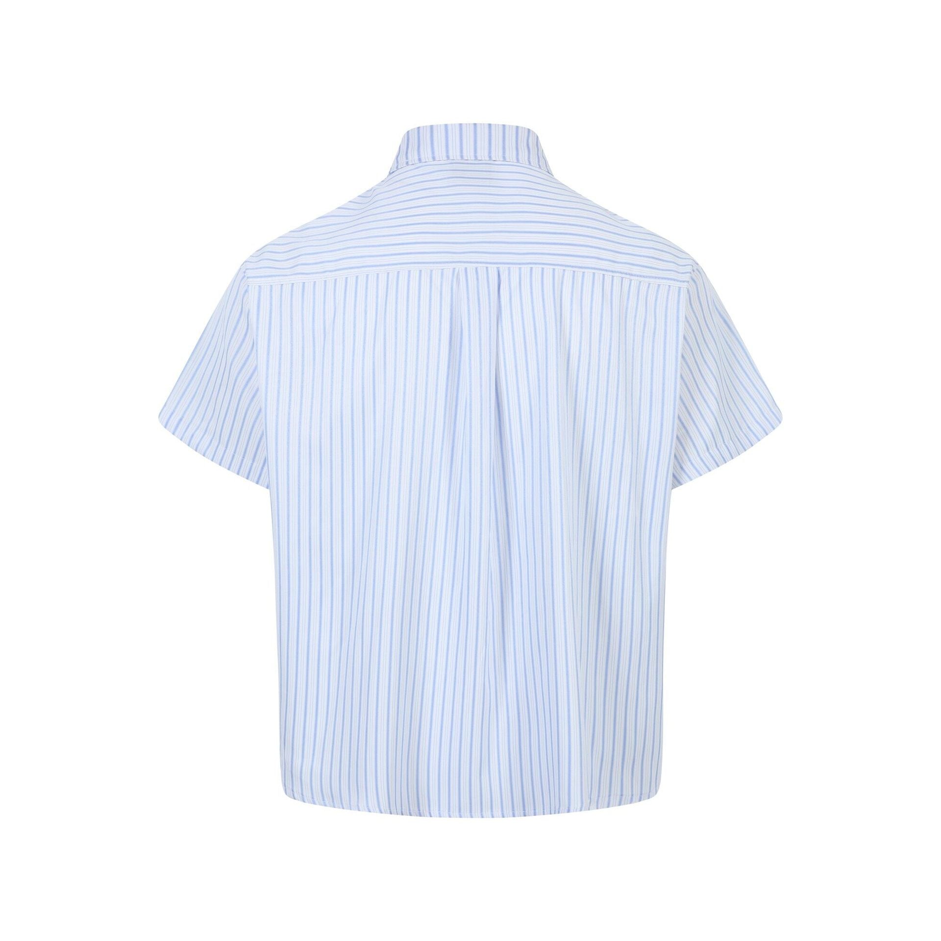 Vertical striped button decoration short sleeved shirt for men