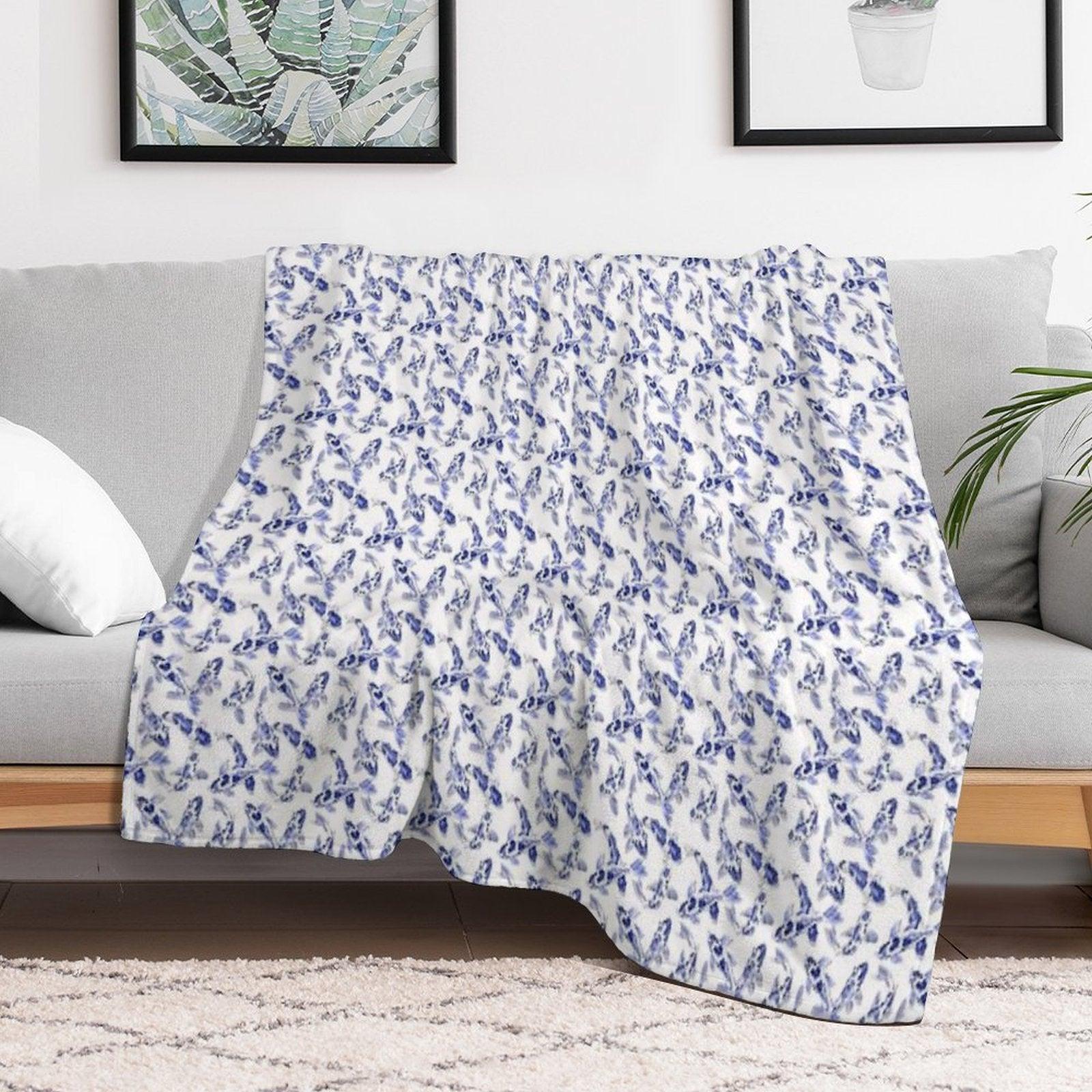 Blue And White Koi Fish Artwork – Zen Wall Decor for Home & Office Throw Blanket