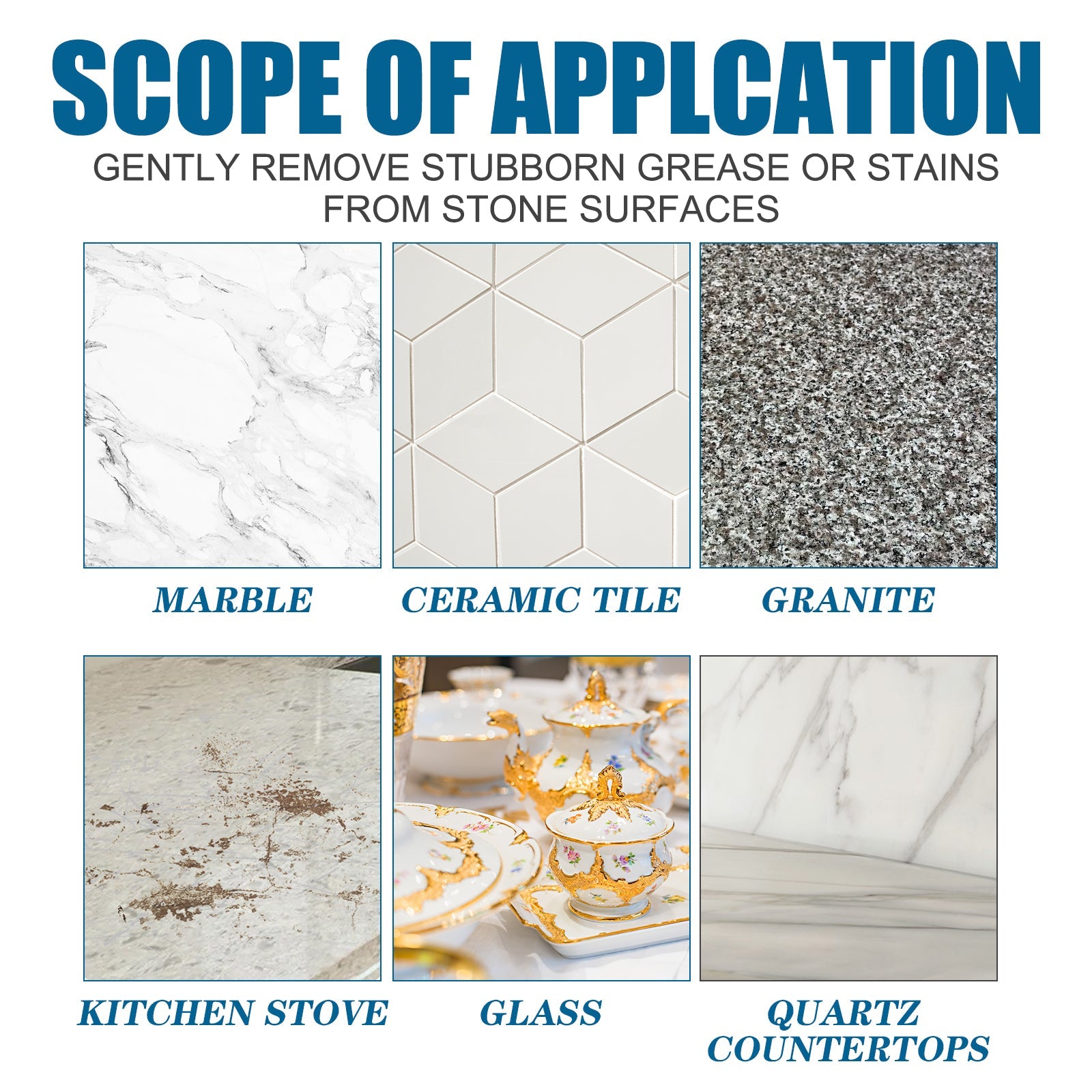 Stones Cleaning Powder, Kitchen Countertop Marble Tile Cleaning Oil Stain Removal Polishing Powder