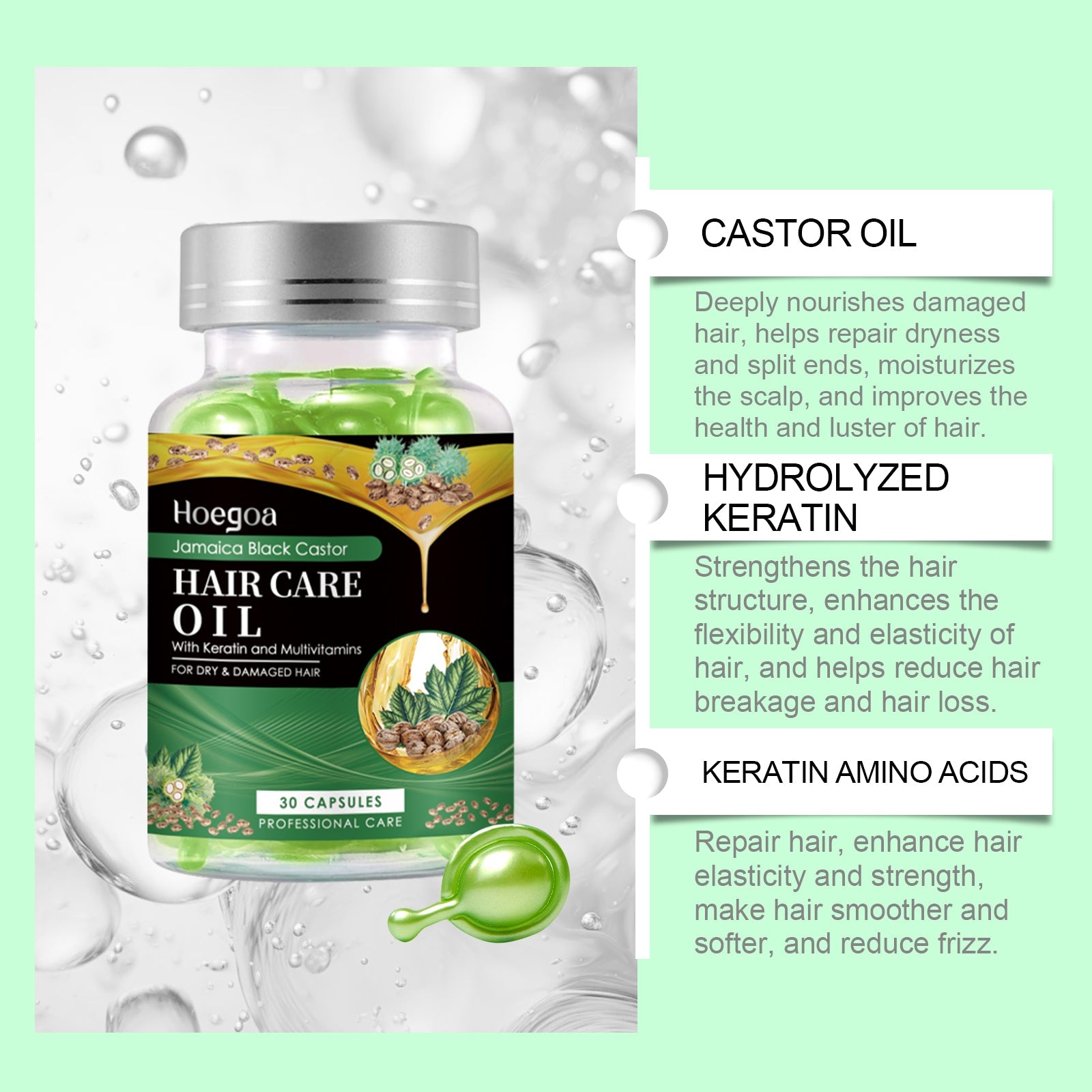Black Castor Oil Nourishing Hair Care Capsule Hair Care Oil Gently Nourishes And Softeningly Improves Dry Hair