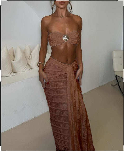 Lace Jacquard Vacation Seaside Leisure Swimsuit Two Piece Set