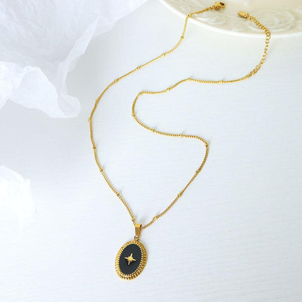 Geometric Jewelry Dripping Oil Star Elliptical Titanium Steel Pendant Necklace